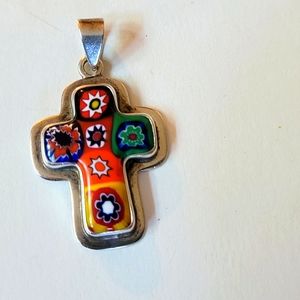 Sterling Silver,  Mexican mosaic Cross pendant
